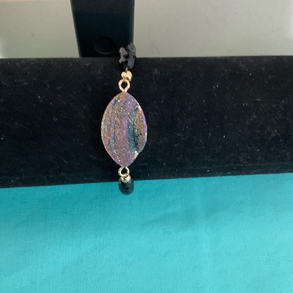 Elegant Multicolor Druzy and Black Beaded Bracelet